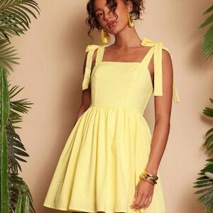 SHEIN Sunny Yellow Bow Strap Mini Dress